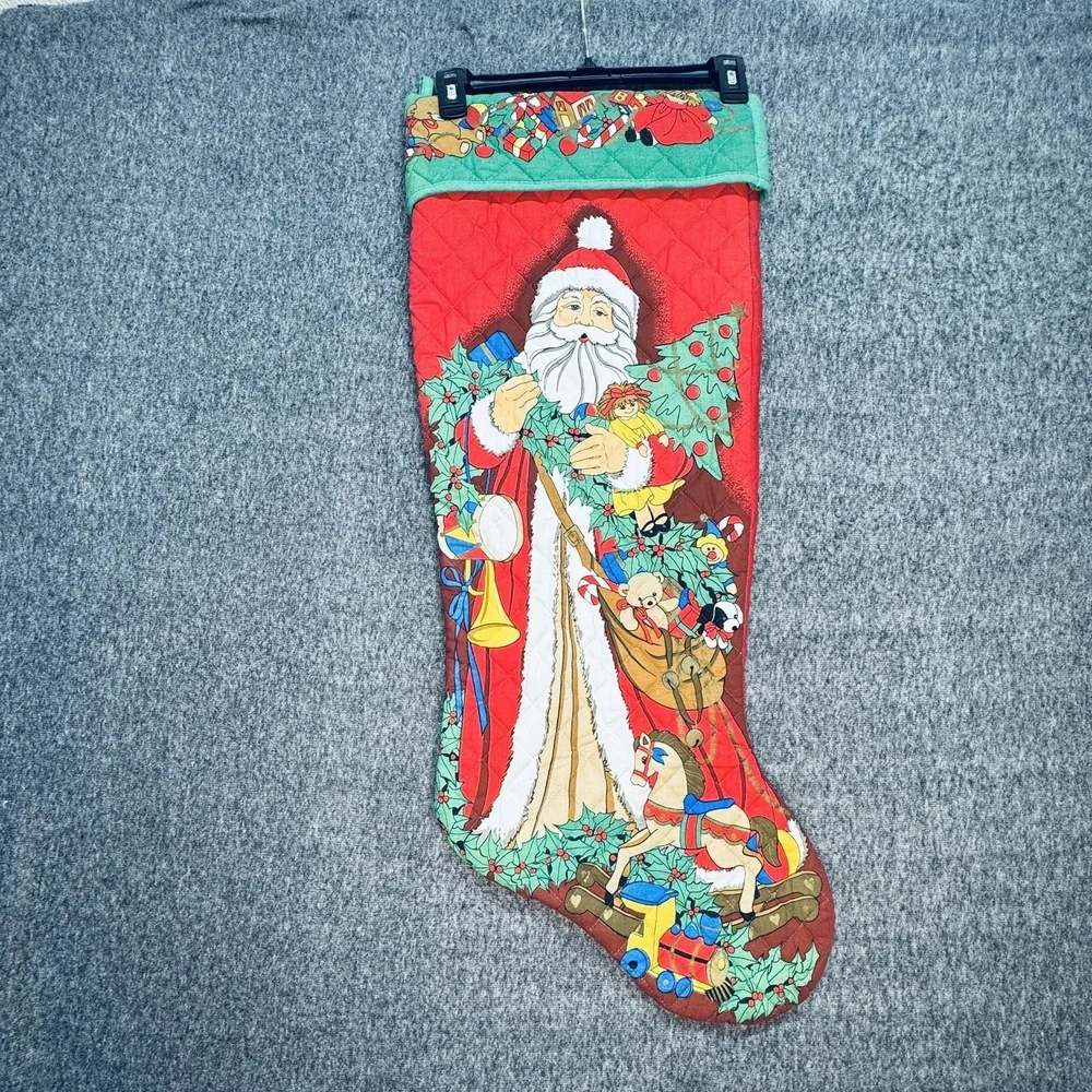 Vintage Quilted Santa Christmas Stocking Large 33